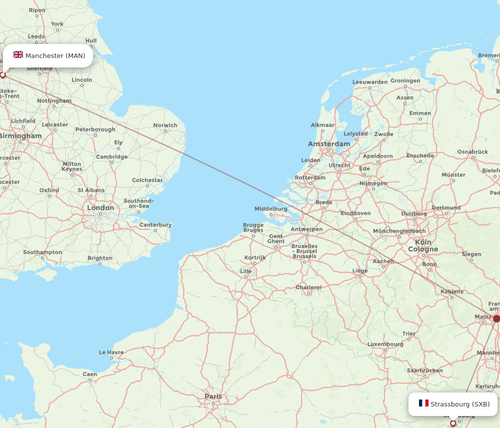 SXB to MAN flights and routes map