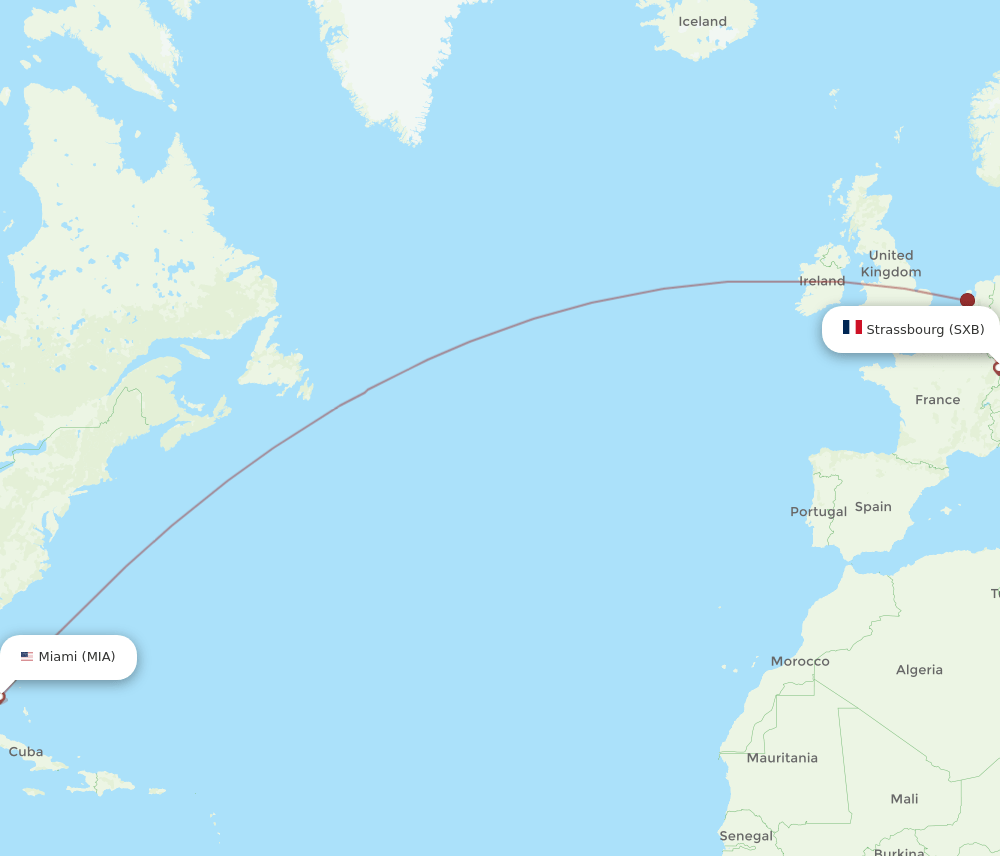 SXB-MIA flight routes