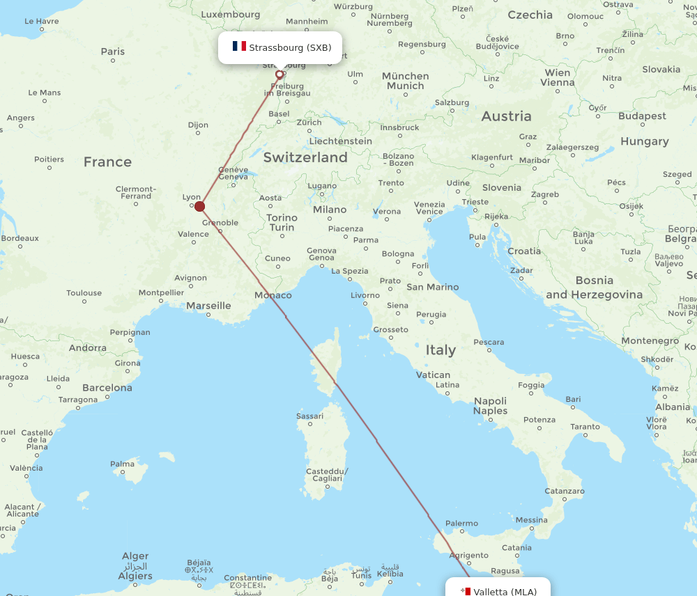 SXB-MLA flight routes