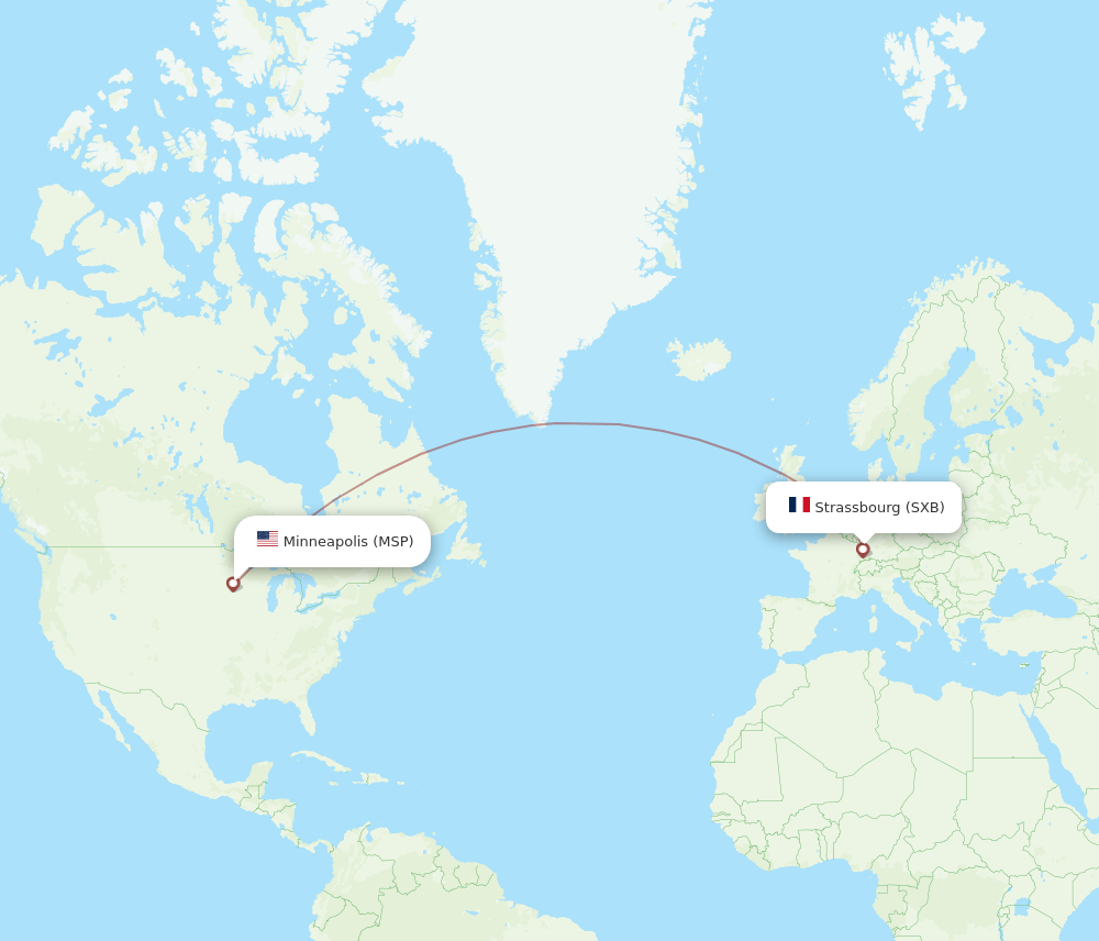 SXB to MSP flights and routes map