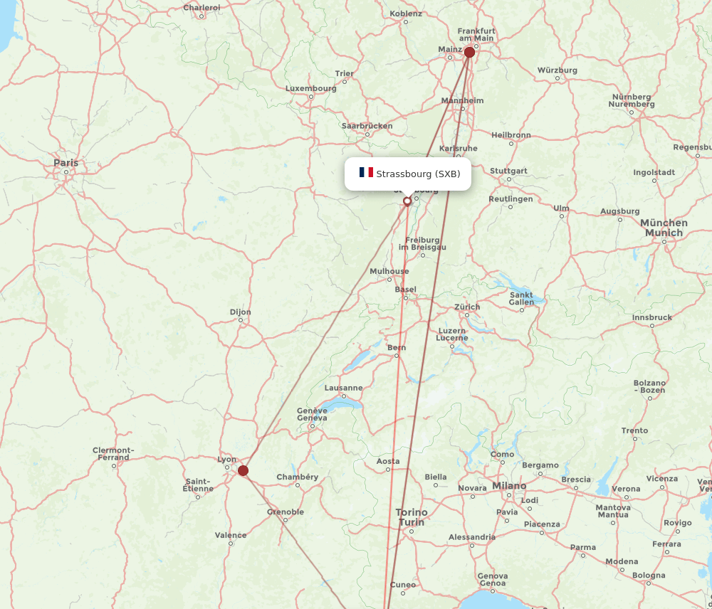 SXB to NCE flights and routes map