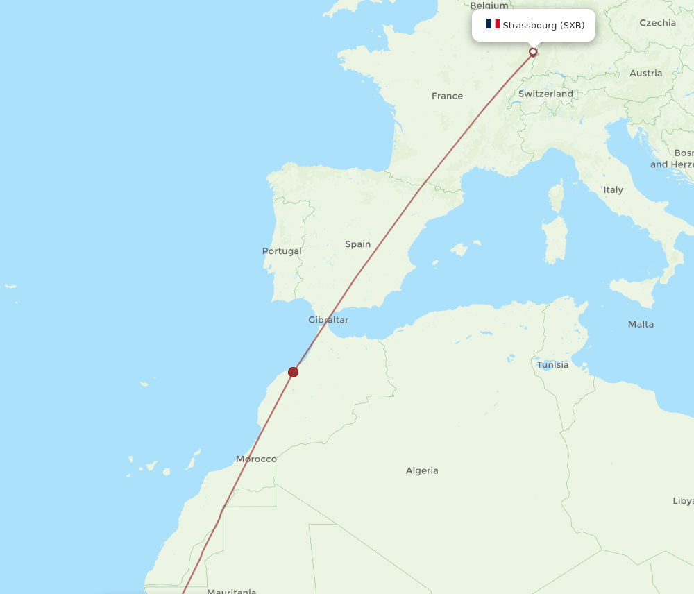 SXB to NKC flights and routes map