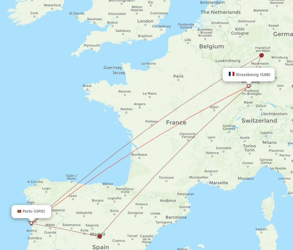 SXB-OPO flight routes