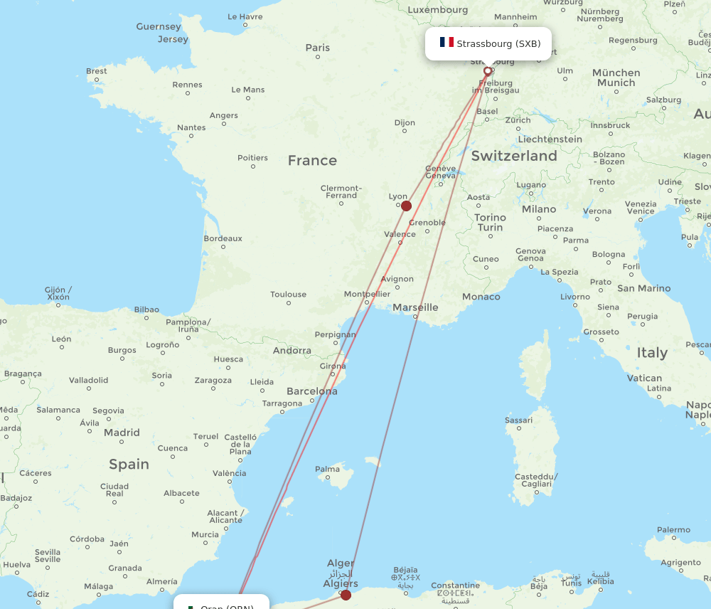 SXB-ORN flight routes