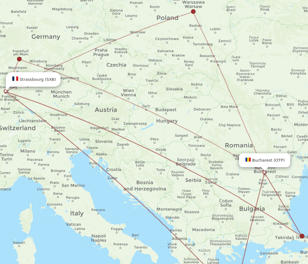 SXB to OTP flights and routes map