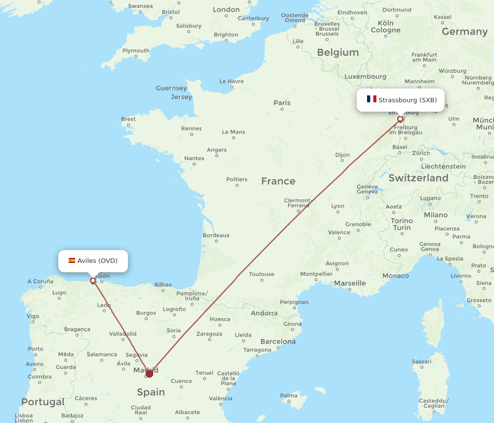 SXB to OVD flights and routes map