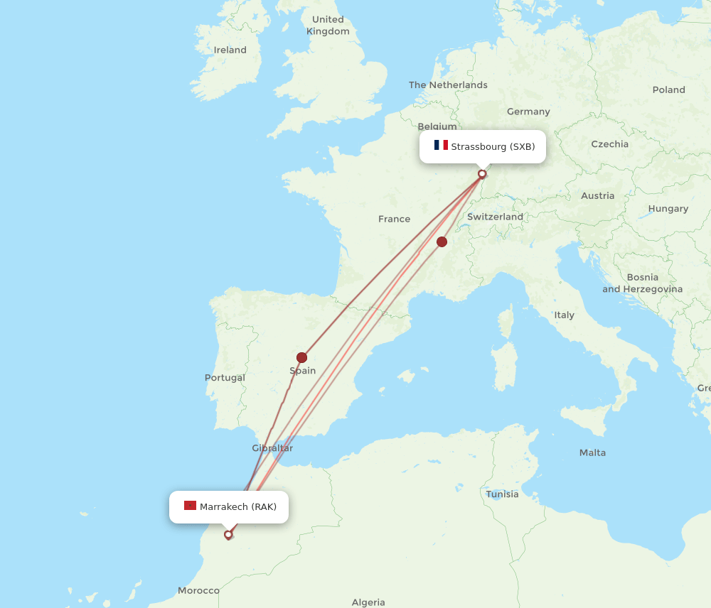 SXB-RAK flight routes