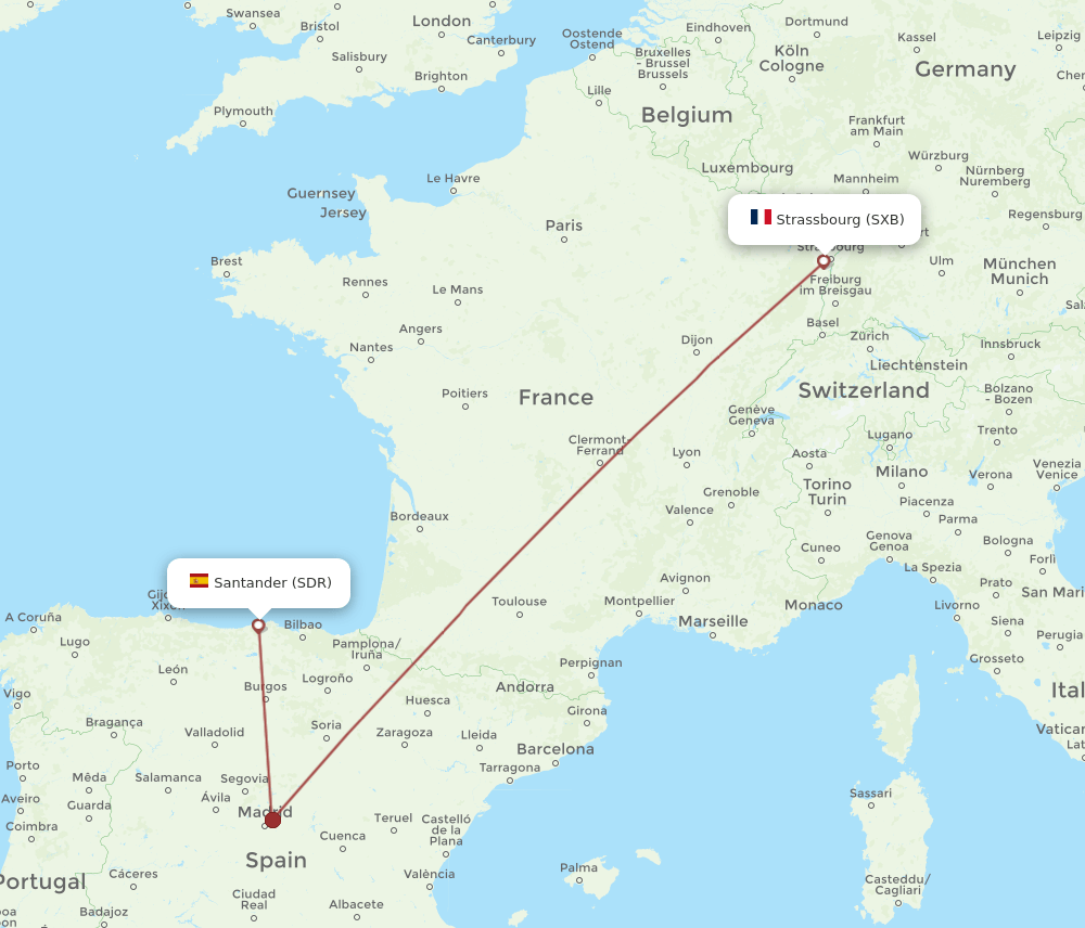SXB-SDR flight routes