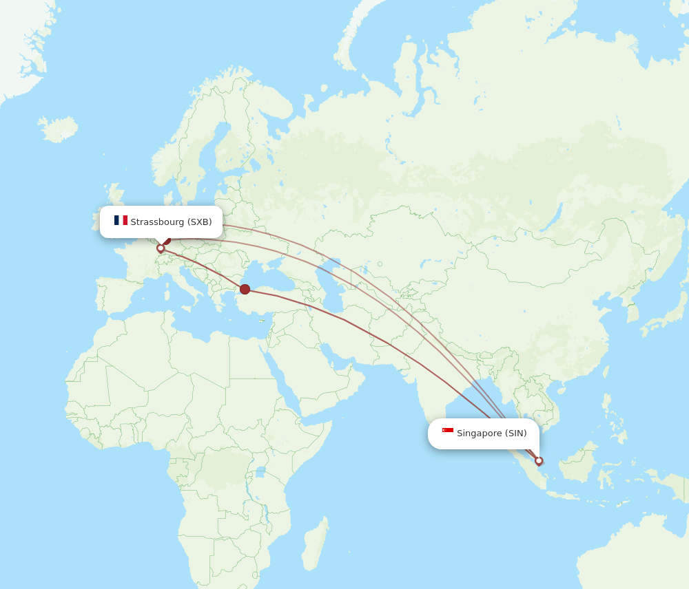 SXB-SIN flight routes