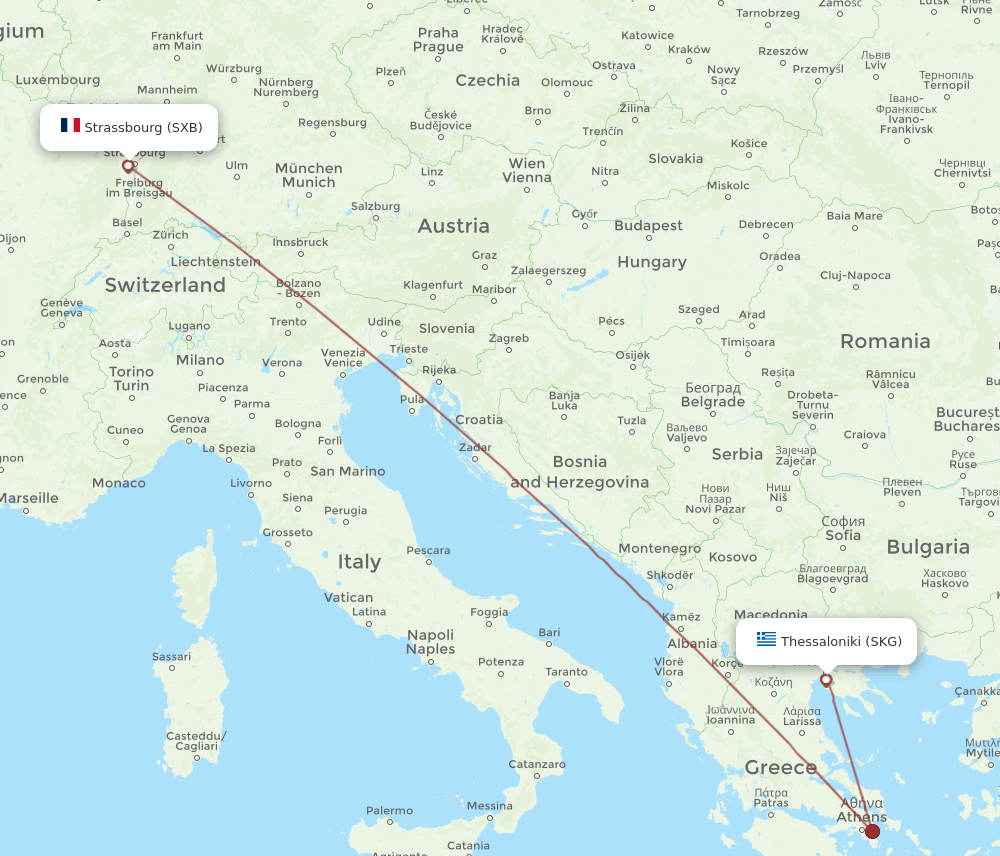 SXB-SKG flight routes