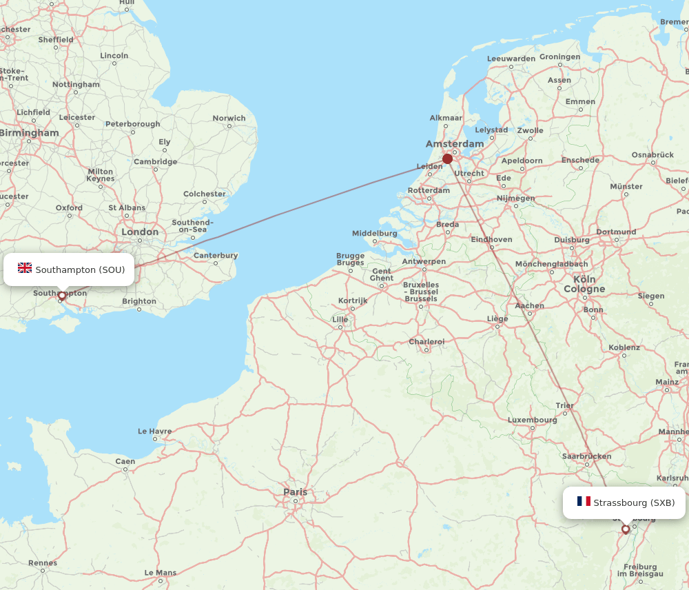 Southampton - Strasbourg route map and flight paths