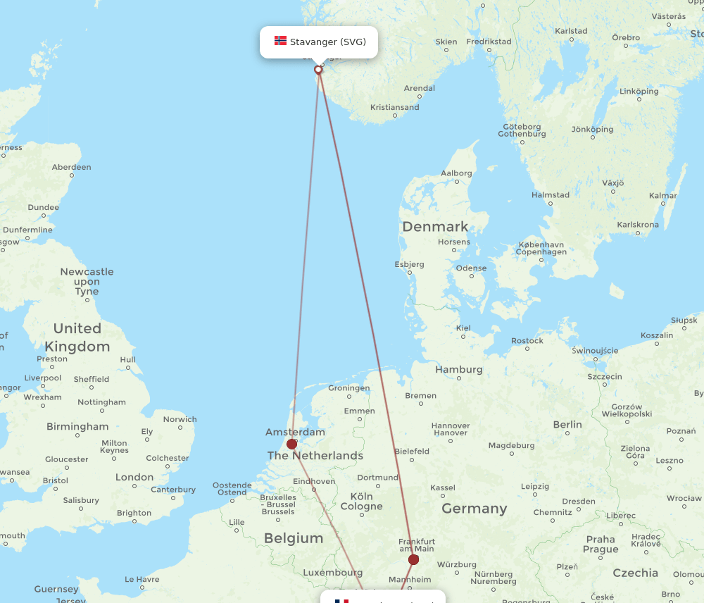 SXB to SVG flights and routes map