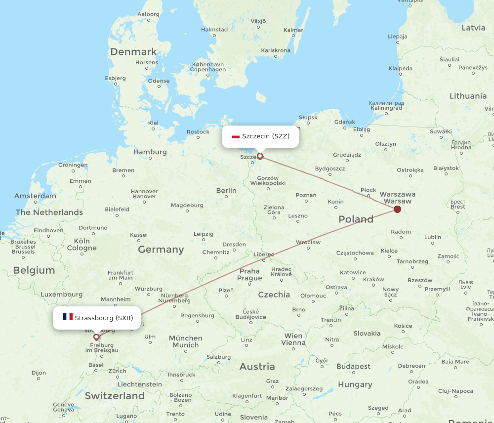 SXB-SZZ flight routes