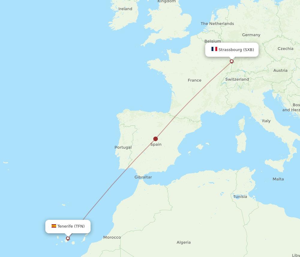 SXB-TFN flight routes