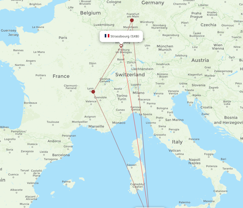 SXB-TUN flight routes