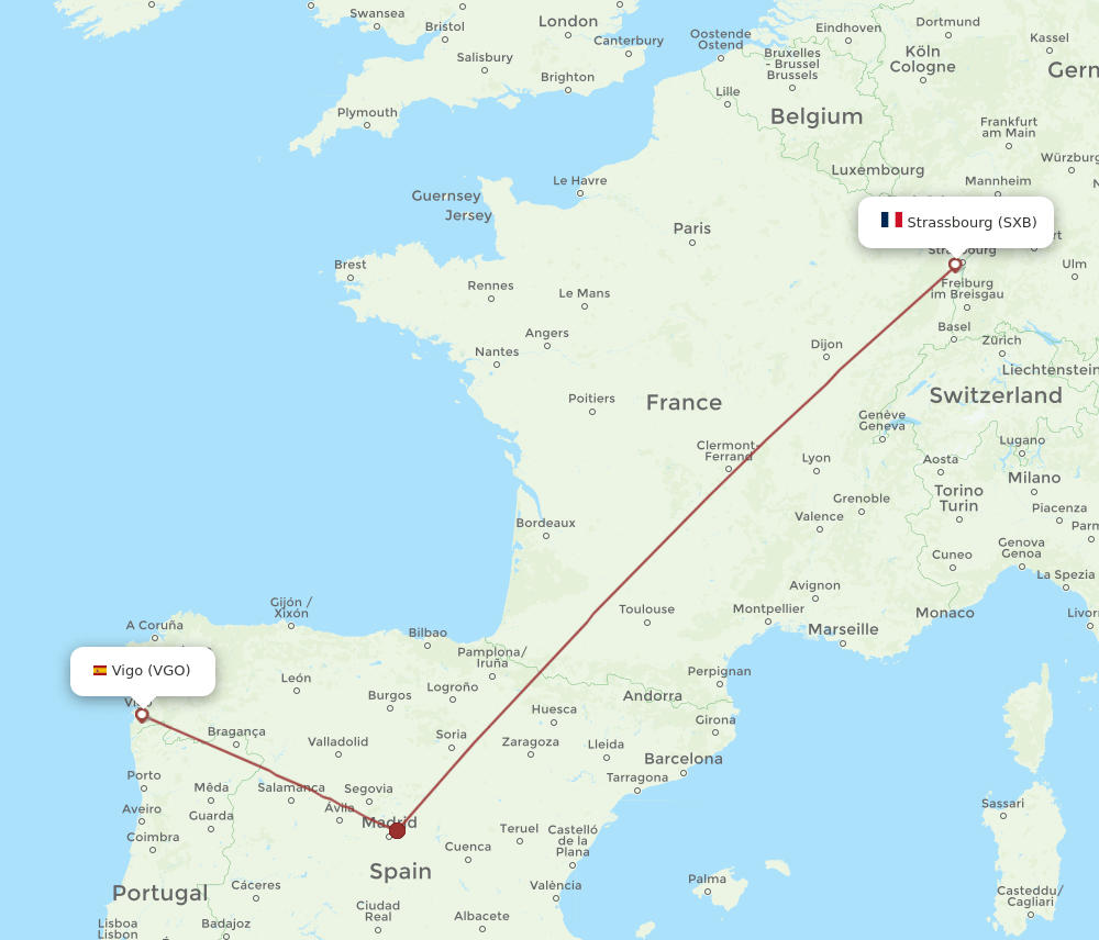 SXB-VGO flight routes
