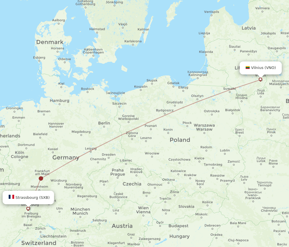 SXB-VNO flight routes