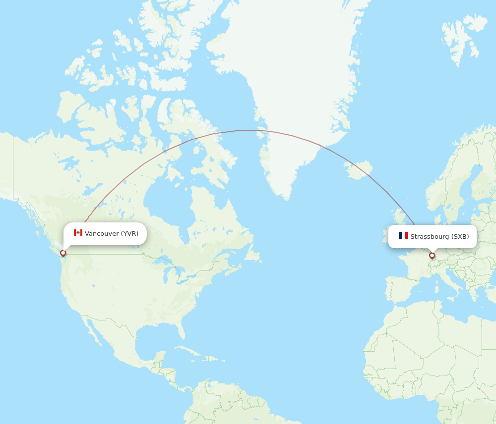 YVR to SXB flights and routes map