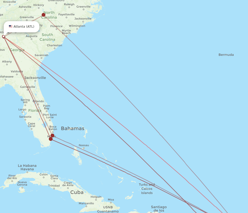 SXM to ATL flights and routes map