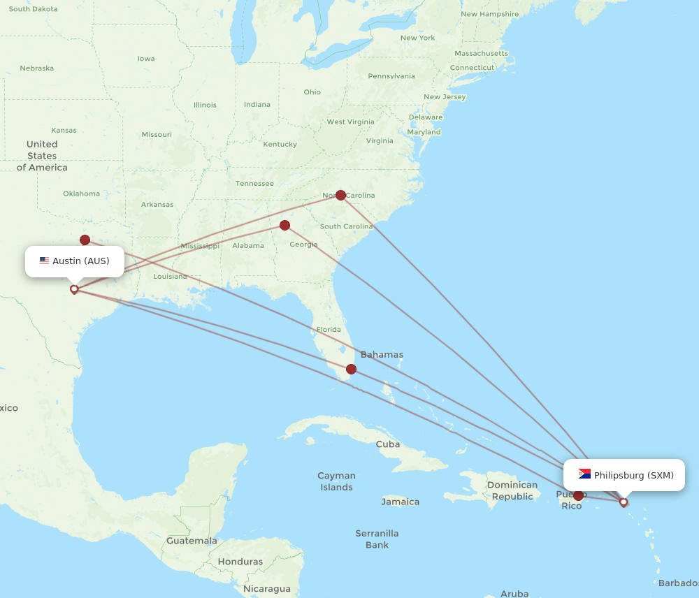 SXM-AUS flight routes