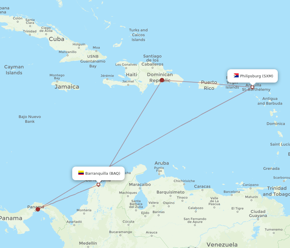 SXM-BAQ flight routes