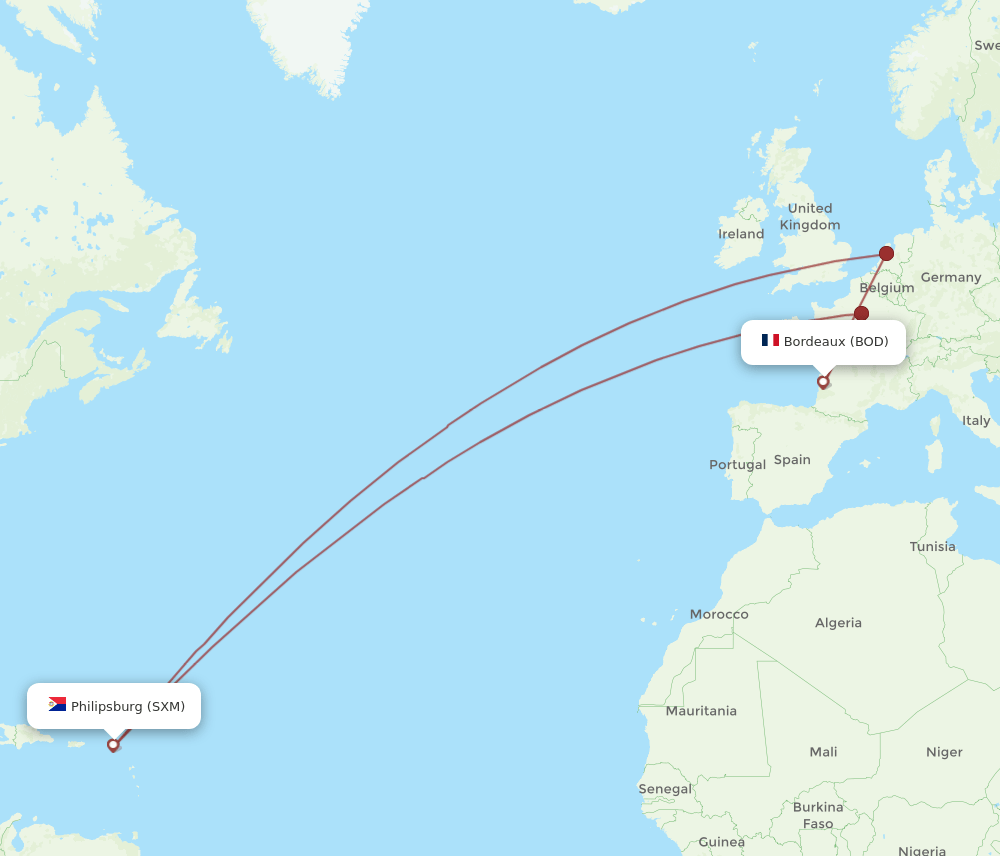 SXM-BOD flight routes