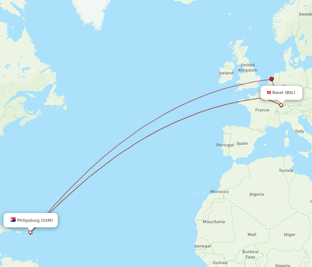 SXM-BSL flight routes