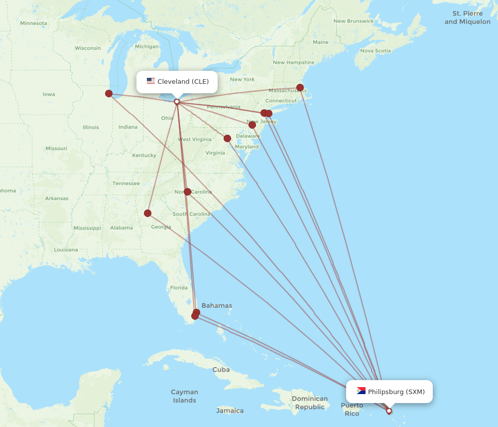 SXM-CLE flight routes