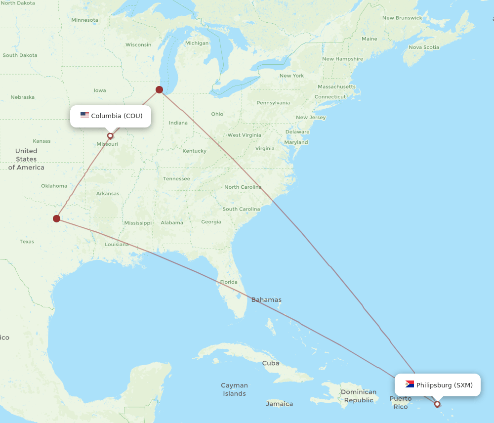 SXM-COU flight routes