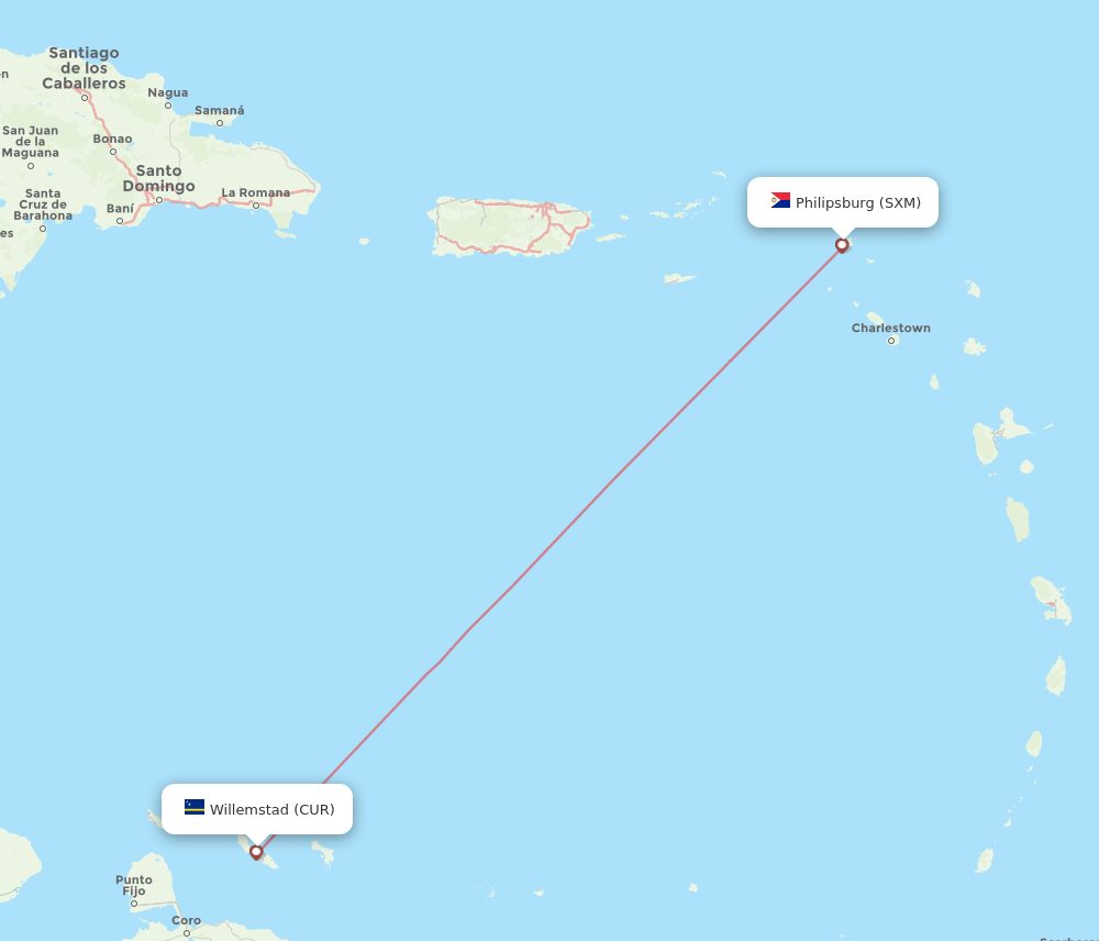 SXM to CUR flights and routes map