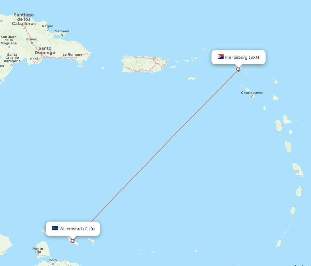 SXM-CUR flight routes