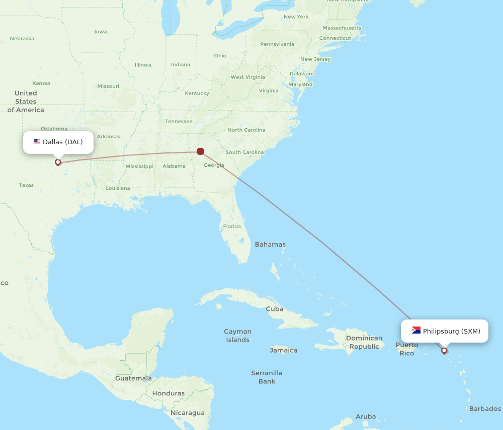 SXM-DAL flight routes