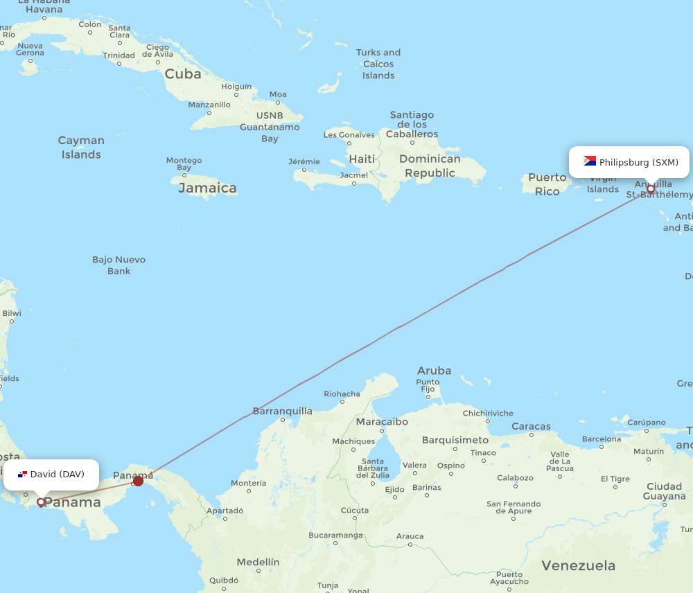 SXM-DAV flight routes