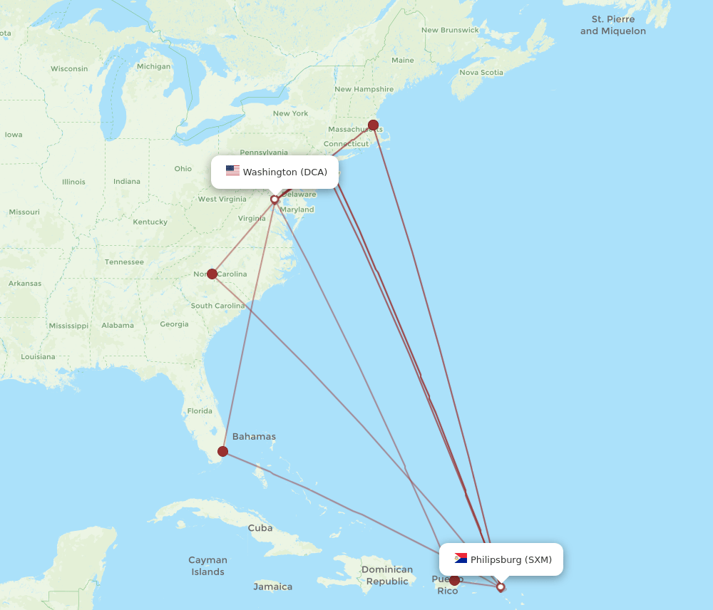 SXM-DCA flight routes