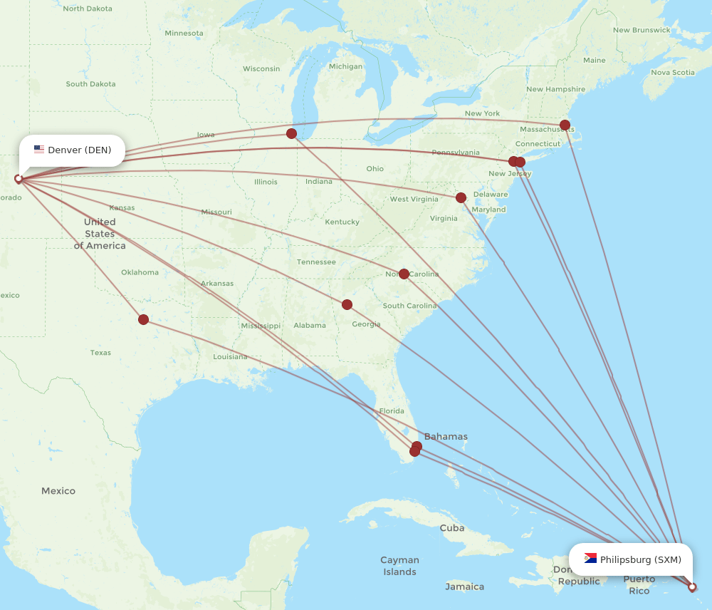SXM-DEN flight routes