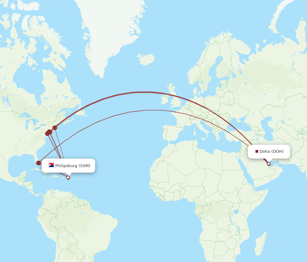 SXM to DOH flights and routes map