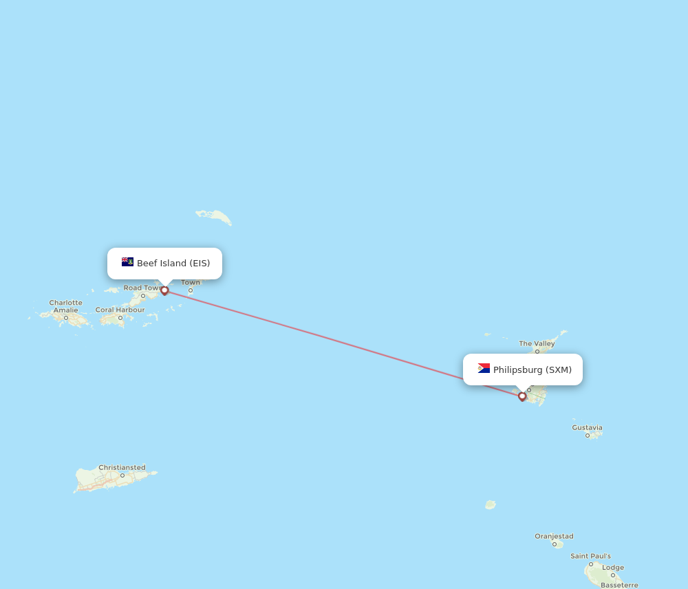 SXM to EIS flights and routes map
