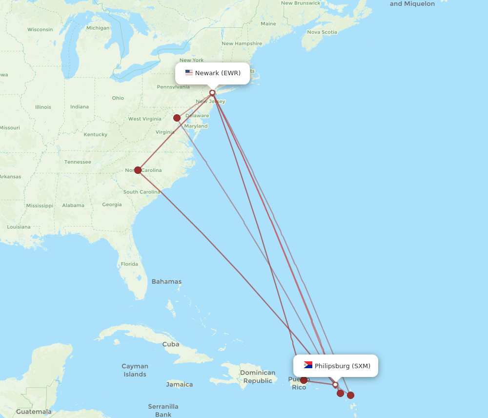 SXM-EWR flight routes