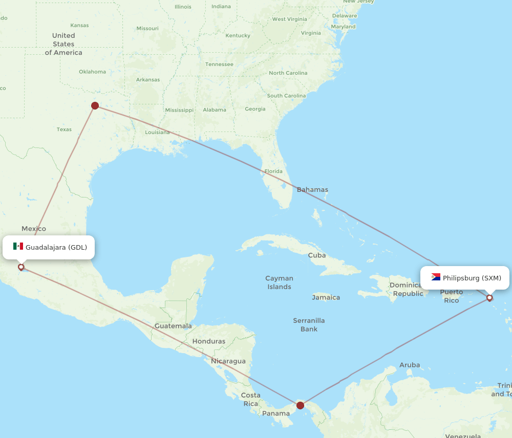 SXM-GDL flight routes
