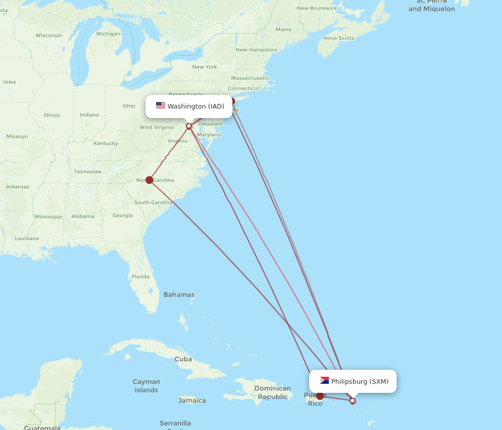 SXM-IAD flight routes