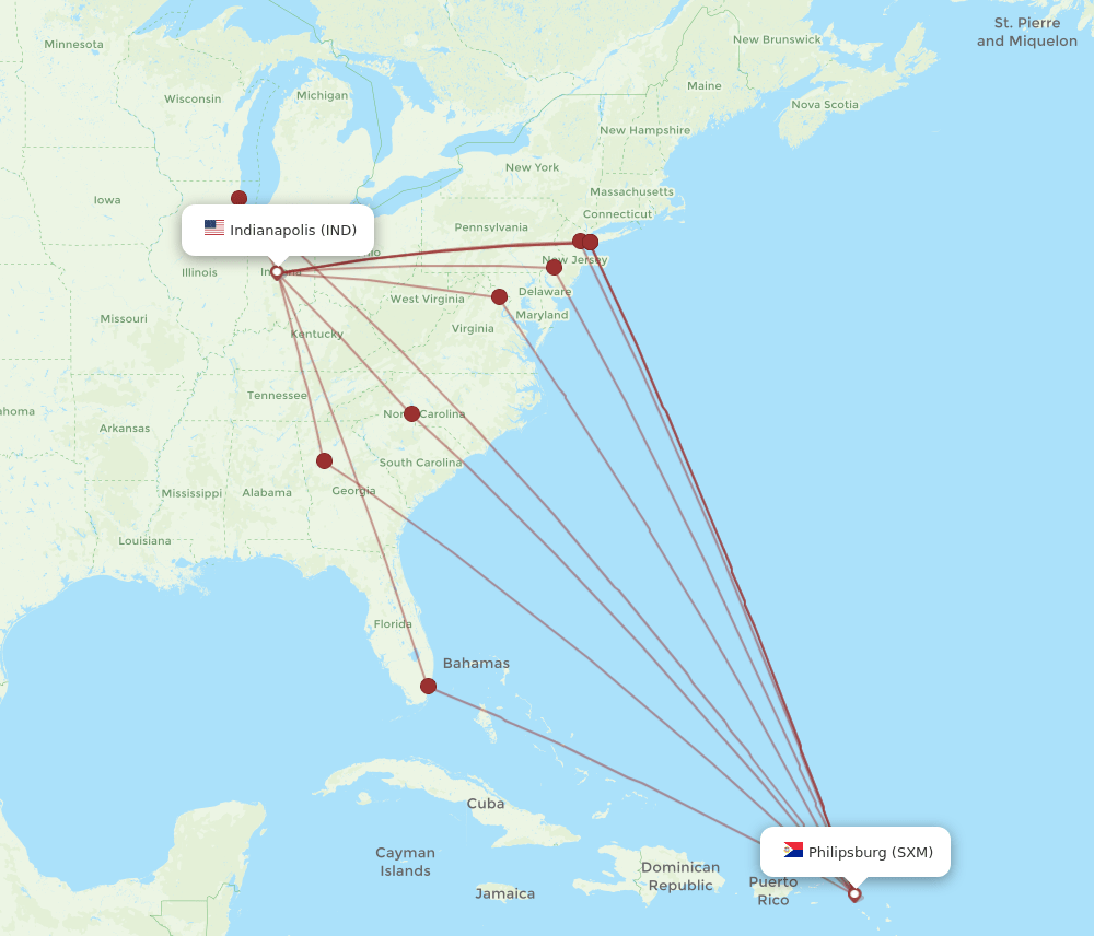 SXM-IND flight routes