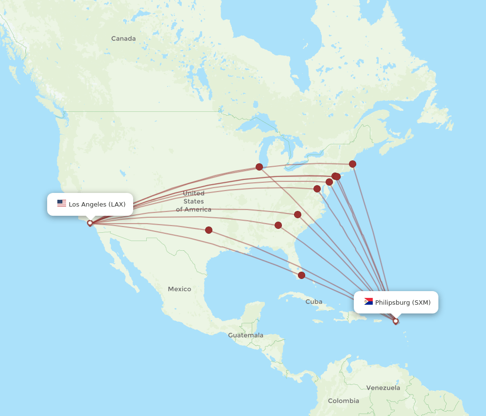 SXM to LAX flights and routes map