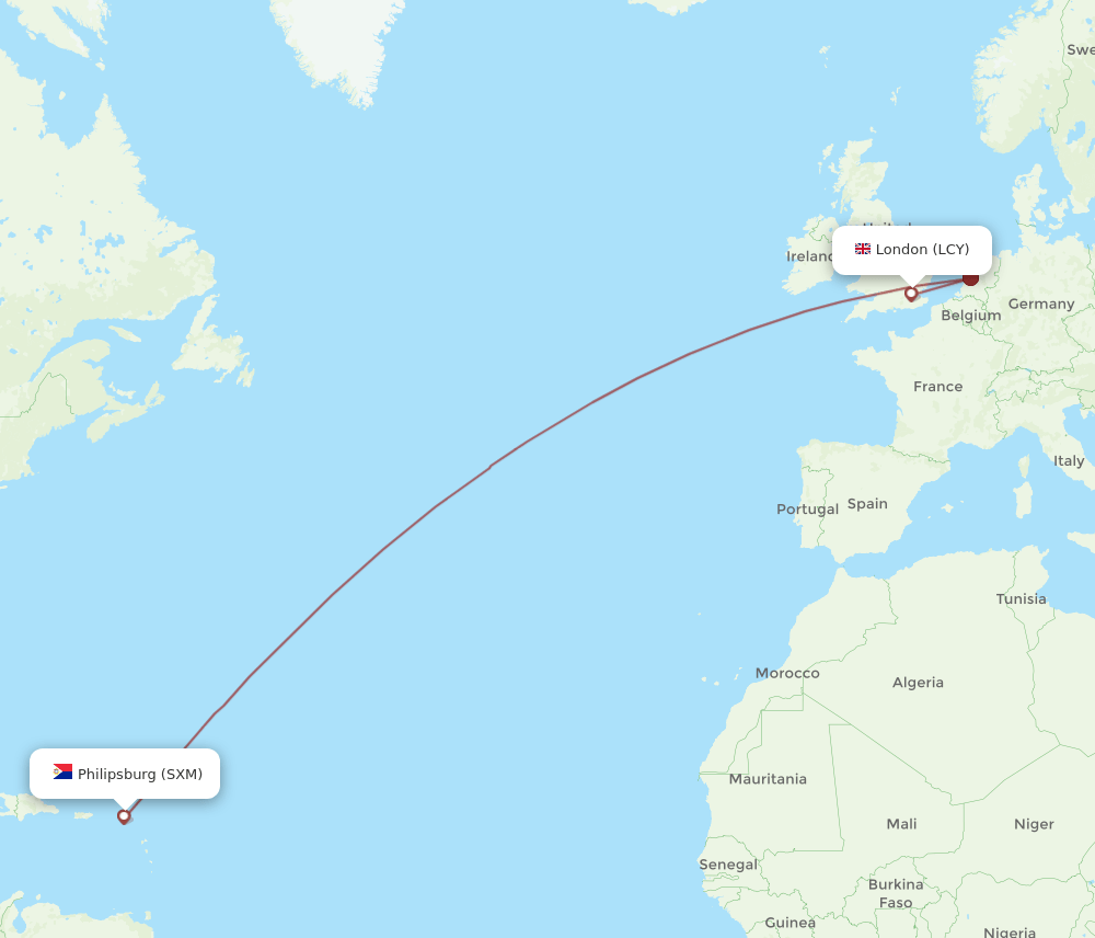 SXM-LCY flight routes