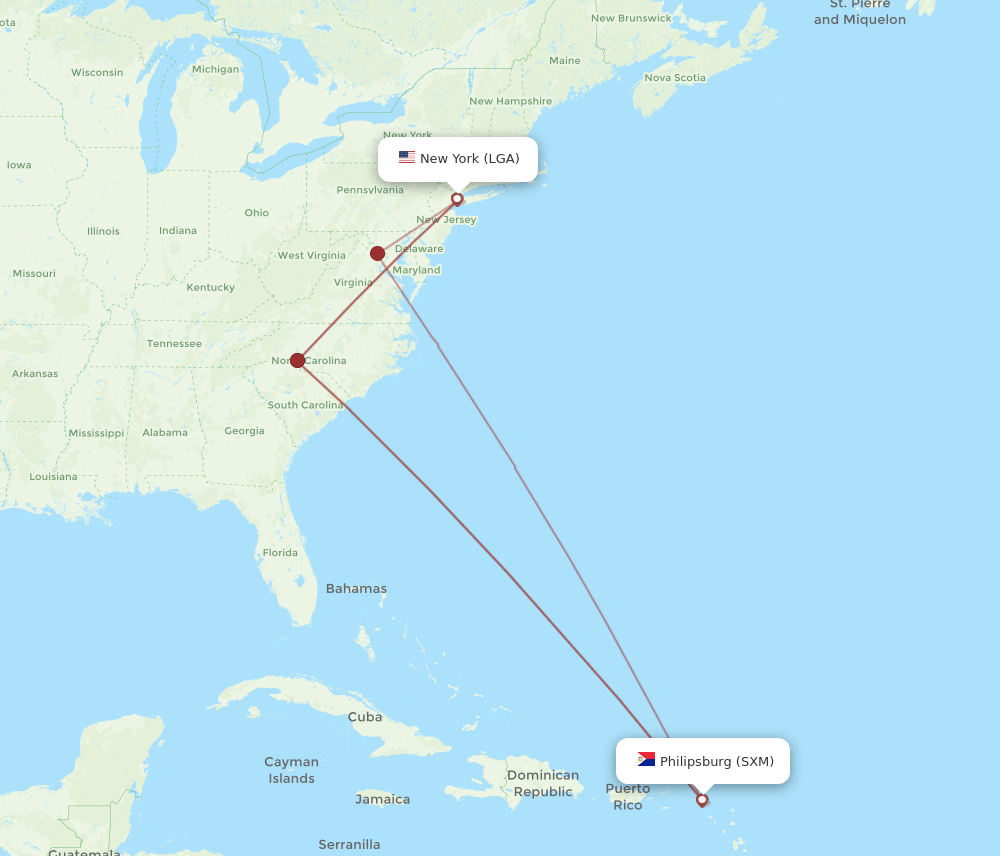 SXM-LGA flight routes