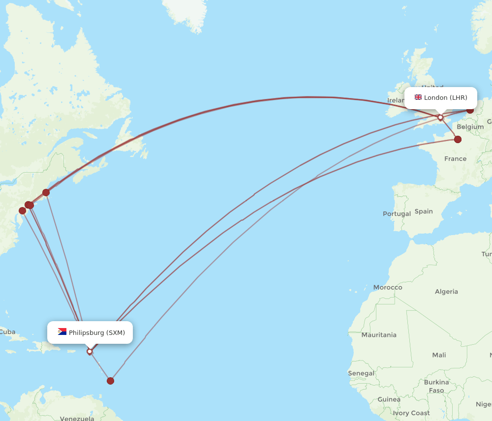 SXM-LHR flight routes