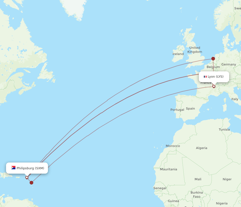 SXM to LYS flights and routes map