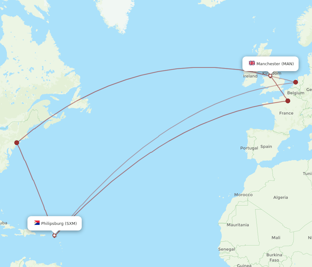 SXM-MAN flight routes