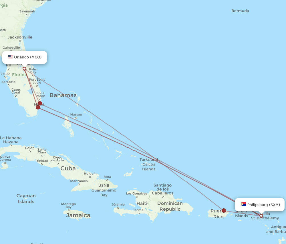 SXM-MCO flight routes