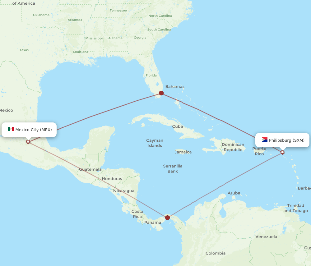SXM-MEX flight routes