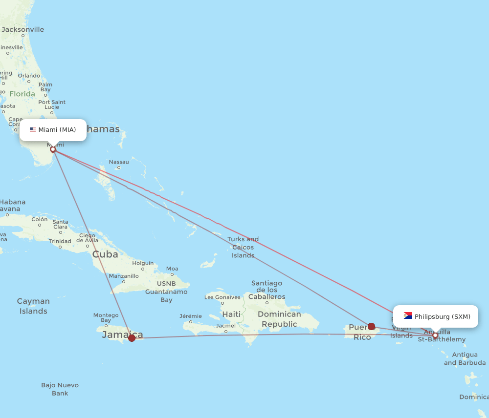 SXM-MIA flight routes